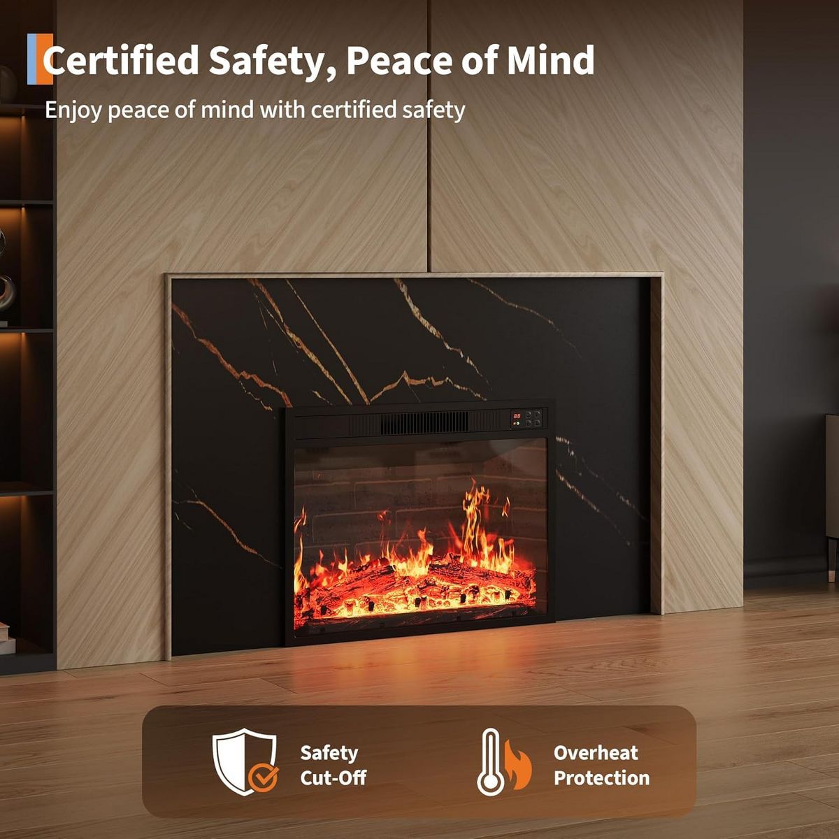 Garvee 23" Electric Fireplace, Recessed, 750/1500W, Remote & Touch Control, Timer, 12 Flame - thumbnail 6