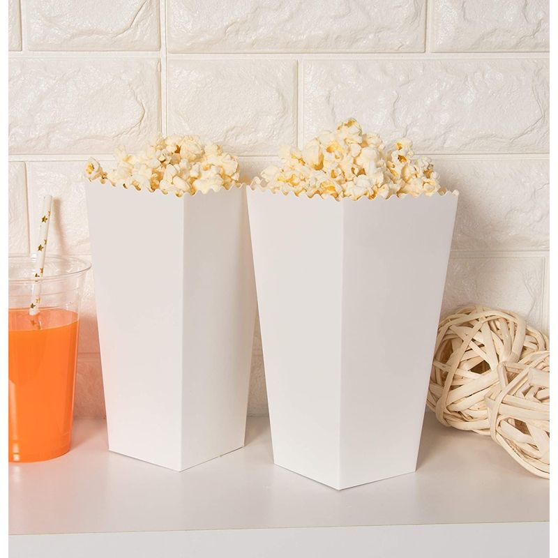 Blue Panda 100 Pack White Popcorn Boxes for Party, 46 oz Bulk Paper Popcorn Containers for Movie Night, Carnival Decorations, 7.8 x 4.25 x 4.25 In, 2 of 6