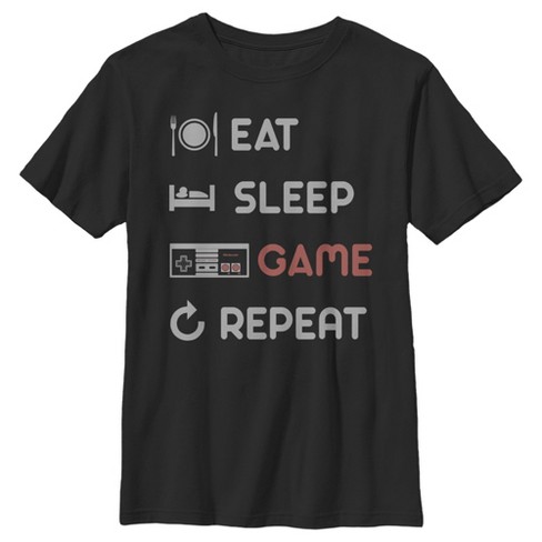 Boy's Nintendo Eat Sleep Nes Game Repeat T-shirt - Black - Small : Target