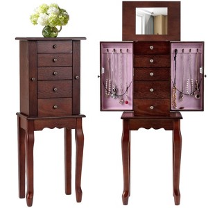 Costway Jewelry Cabinet Storage Chest Standing Organizer Mirror White Black - 1 of 4