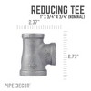 Pipe Decor 1 in. x 3/4 in. x 3/4 in. Black Reducing Tee - 3 of 4