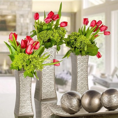 Elegant Dublin Brushed Silver Decorative Vase Trio