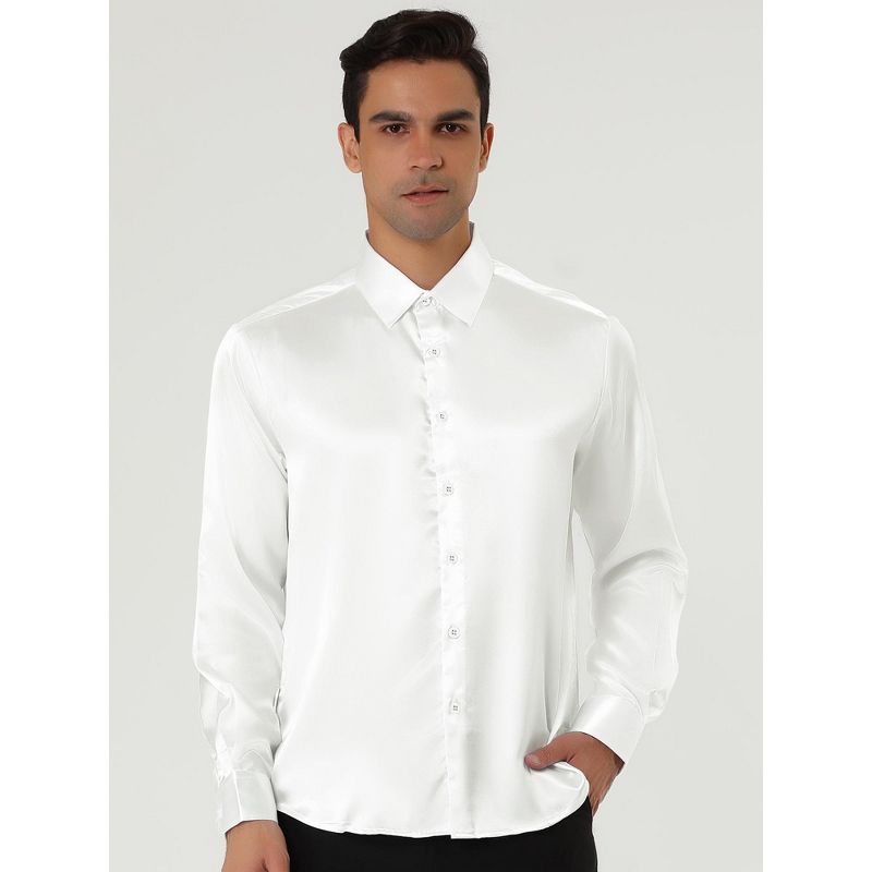 Lars Amadeus Men's Satin Point Collar Long Sleeve Button Down Dress Shirts, 2 of 7