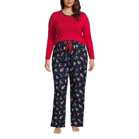 Lands' End Women's Plus Size Knit Pajama Set Long Sleeve T-shirt