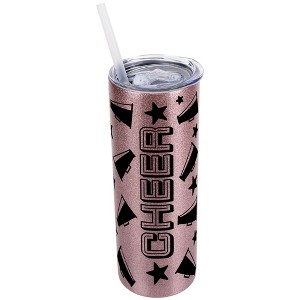 Elanze Designs Bubblegum Pink 20 Ounce Double Wall Stainless Steel Glitter Travel Tumbler With Sliding Lid And Straw, Cheer - 1 of 4