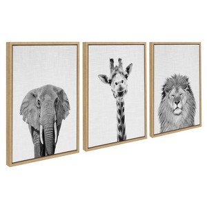 Kate and Laurel Sylvie Elephant, Giraffe and Lion Framed Canvas by Simon Te of Tai Prints, 3 Piece 18x24, Natural - 1 of 4
