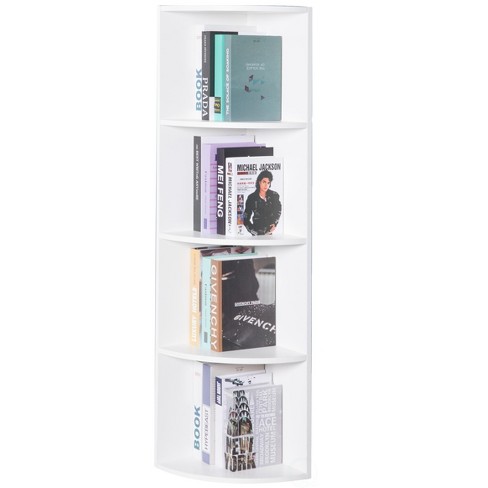 Basicwise Durable 4-tier Wooden Corner Bookshelf, Perfect For Tiny Home ...