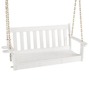 Tangkula 54" HDPE Porch Swing Outdoor Patio Hanging Chair w/ Cup Holder Adjustable Chain - 1 of 4