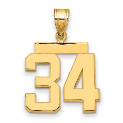 Black Bow Jewelry 14k Yellow Gold, Athletic Collection Medium Polished Number 34 Pendant