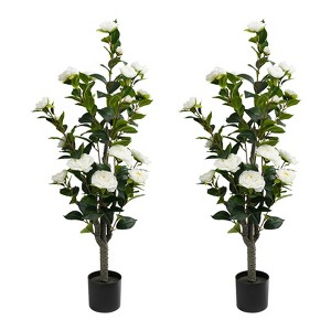 YIYIBYUS 2Pack Artificial Tea Rose Tree, Tea Rose Plant for Modern Home, Office & Living Room Floor Decor, Simulated Tea Rose Tree - 1 of 4
