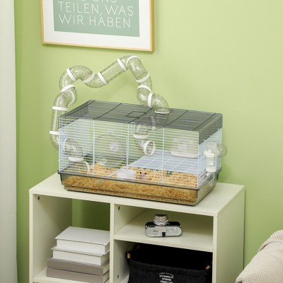 Gray 2-Level Hamster and Gerbil Cage with Tubes and Accessories