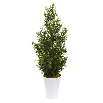 Nearly Natural 27-in Mini Cedar Artificial Pine Tree in Decorative Planter (Indoor/Outdoor)