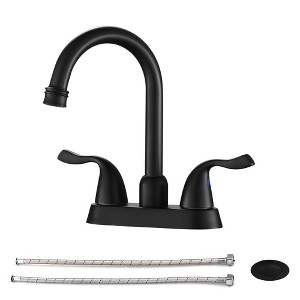 ChicFurnit Bathroom Sink Faucet 2 Handle Centerset Faucet with Pop Up Drain and Water Supply Lines for Modern Bathrooms, Black, 16"*12"*3" - 1 of 4