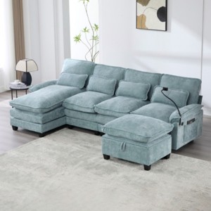 106" Chenille Modular Sectional Sofa with Chaise Lounge and Ottoman, U-Shaped Sleeper Cloud Couch for Living Room or Apartment–The Pop Home - 1 of 4