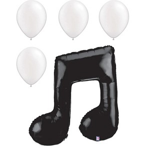 LOONBALLOON Music Balloons - 40 inch MUSIC NOTE DOUBLE - BLACK with 4 Pearl White Latex Set: Melodic Décor for Musical Celebrations - 1 of 1