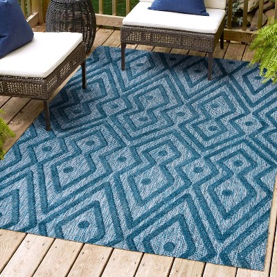 Navy Diamond Flat Woven Indoor/Outdoor Area Rug