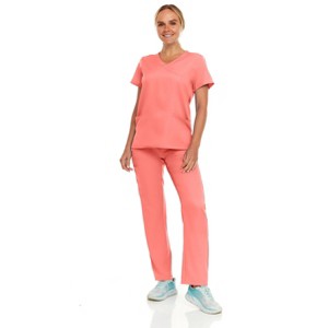 Hey Collection Women Scrubs Set 4-Way Stretch Mock Neck Top with Straight Leg Scrub Pants with Four Pockets - 1 of 4