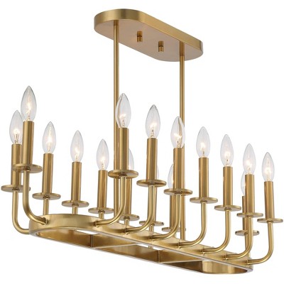 Soft Gold Brass 16-Light Linear Island Chandelier