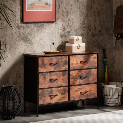 CAVINAS 6 Dresser for Bedroom with Fabric Bins and Black Metal Handles Design,Modern Chest of Drawers,Freestanding Dresser for Bedroom