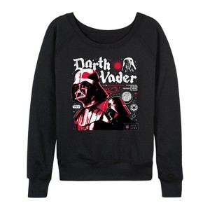 Women's - Star Wars - Darth Vader Zine Lightweight French Terry Wide Neck Long Sleeve Shirt - 1 of 4