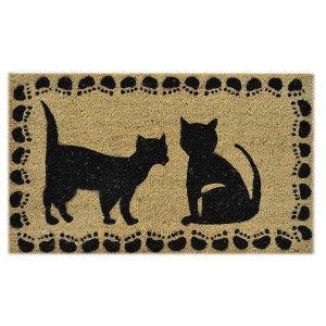 HomeRoots 18" X 30" Beige and Black Coir Cat Outdoor Door Mat - 1 of 4