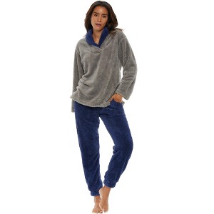 ADR Women's Soft Plush Fleece Pajamas Lounge Set, Long Sleeve Top and Fuzzy Pants with Pockets - 1 of 4