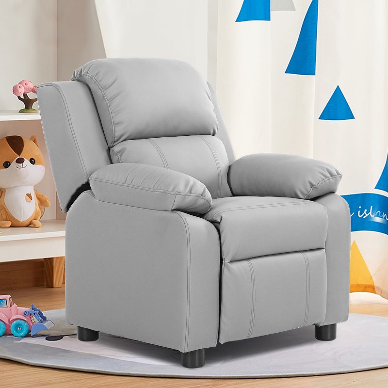 Deluxe Padded Kids Sofa Armchair Recliner Headrest Children w/ Storage Arms Gray, 2 of 9