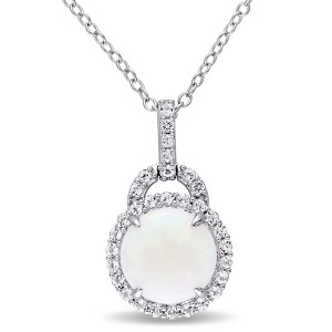 EVERLY JEWELRY | Sterling Silver 2 1/6ct TGW Opal and White Topaz Halo Charm Pendant with Chain, 18 inc - 1 of 4