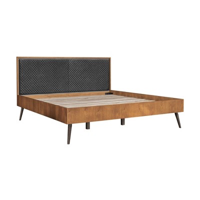 King Coco Upholstered Leather Platform Bed Brown - Armen Living