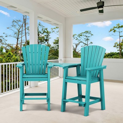 Hyleory Tall Adirondack Chair Set, Outdoor HDPE Barstools with Connecting Tray and Footboard