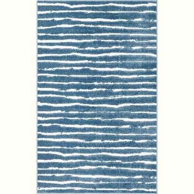 Coastal Breeze Blue Stripe Washable Outdoor Rug, 5' x 8'