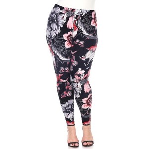 Women's Plus Size Printed Leggings - One Size Fits Most Plus - White Mark - 1 of 3