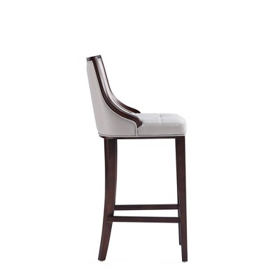 Set of 2 Light Grey Faux Leather Walnut Wood Bar Stools