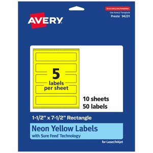 Avery Neon Yellow Paper Labels, 1.5" x 7.5" Rectangle - 1 of 4