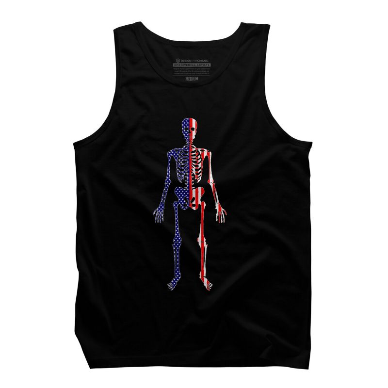 Men's Design By Humans July 4th Patriotic Skeleton USA Flag By Ujangkasep Tank Top, 1 of 3