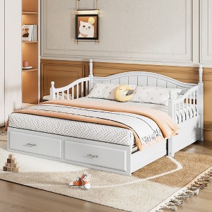 KTMBDW Wooden Daybed with Twin Size Trundle and 2 Storage Drawers, Mattress Foundation with Steel Slat Support, Easy Assembly, Twin - 1 of 4