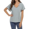 Womens Shirts Front Tie V Neck Tops Summer Short Ruffled Sleeve Drawstring Casual T-Shirts Blouses - 3 of 4
