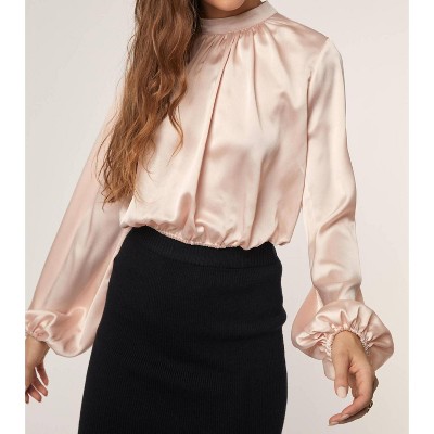 Women's Satin Mock Neck Long Sleeve Top - Hers & Mine