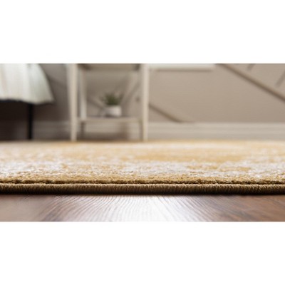 Gold and Beige Rectangular Stain-Resistant Synthetic Rug