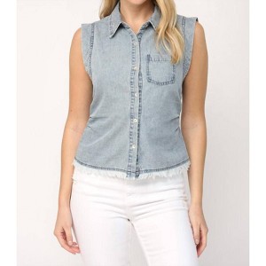 Women's Chambray Sleeveless Shirt - Fate - 1 of 3