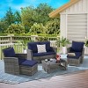 Outdoor 6 Piece Furniture Set, All Weather PE Rattan Sofa Set with Chairs and Table, Armrest Sofas With Cushions and Ottoman-Coolbibila - 3 of 4
