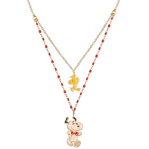 Peanuts Womens Woodstock and Snoopy Gold-Plated Sterling Silver Layered Charm Necklace - 1 of 4