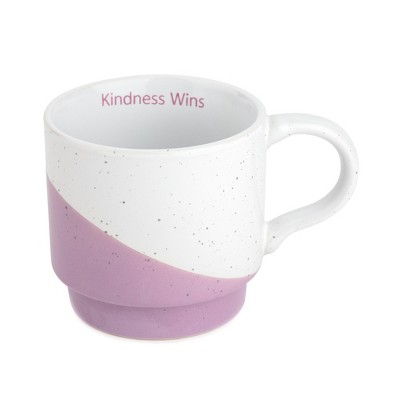 100 North COR-MS32100076080C Kindness Wins Speckled Purple Diagonal Stackable Nesting Kitchen 13 ounce Ceramic Coffee Tea Cup Mug