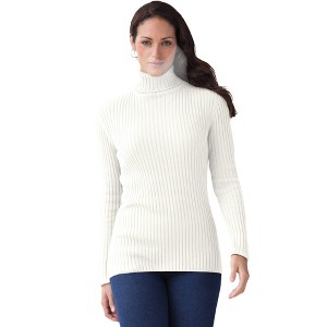 Jessica London Women's Plus Size Ribbed Cotton Turtleneck Sweater - 1 of 4