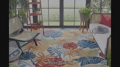 Grey and Blue Floral Synthetic 9' x 12' Area Rug