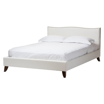 Battersby Modern Bed with Upholstered Headboard - White (Queen) - Baxton Studio