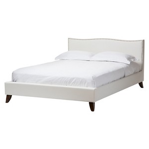 Baxton Studio Queen Battersby Modern Bed with Upholstered Headboard White : Platform Design, No Box Spring Needed, Wood Composite Frame - 1 of 2