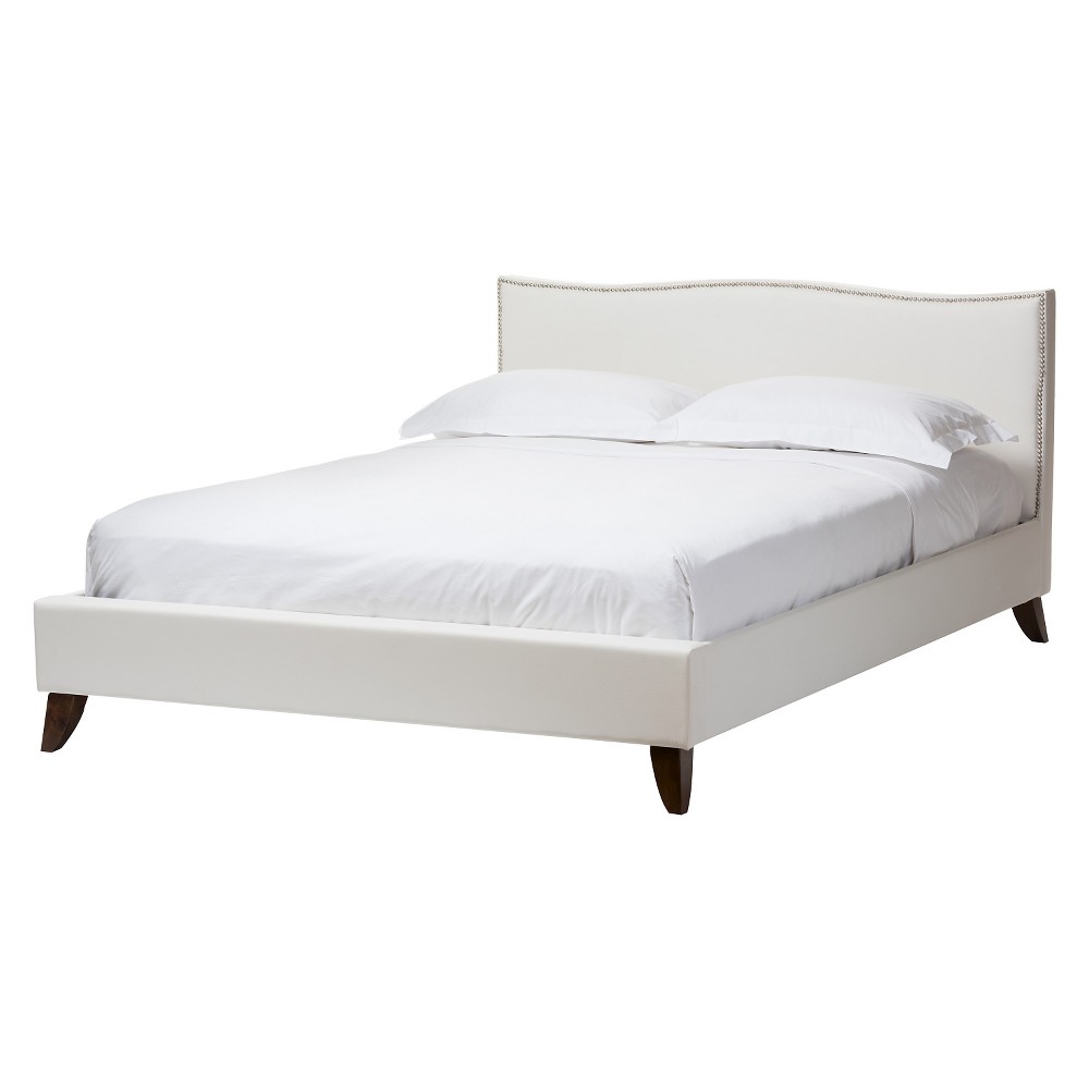 Photos - Bed Frame Queen Battersby Modern Bed with Upholstered Headboard White - Baxton Studi