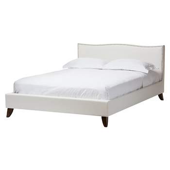 Queen Battersby Modern Bed with Upholstered Headboard White - Baxton Studio
