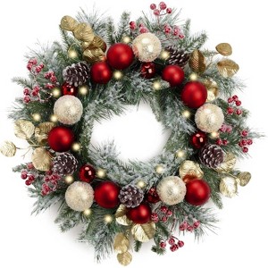 20'' Pre-Lit Christmas Wreath for Front Door with Lights, Lighted Christmas Door Wreath - 1 of 4